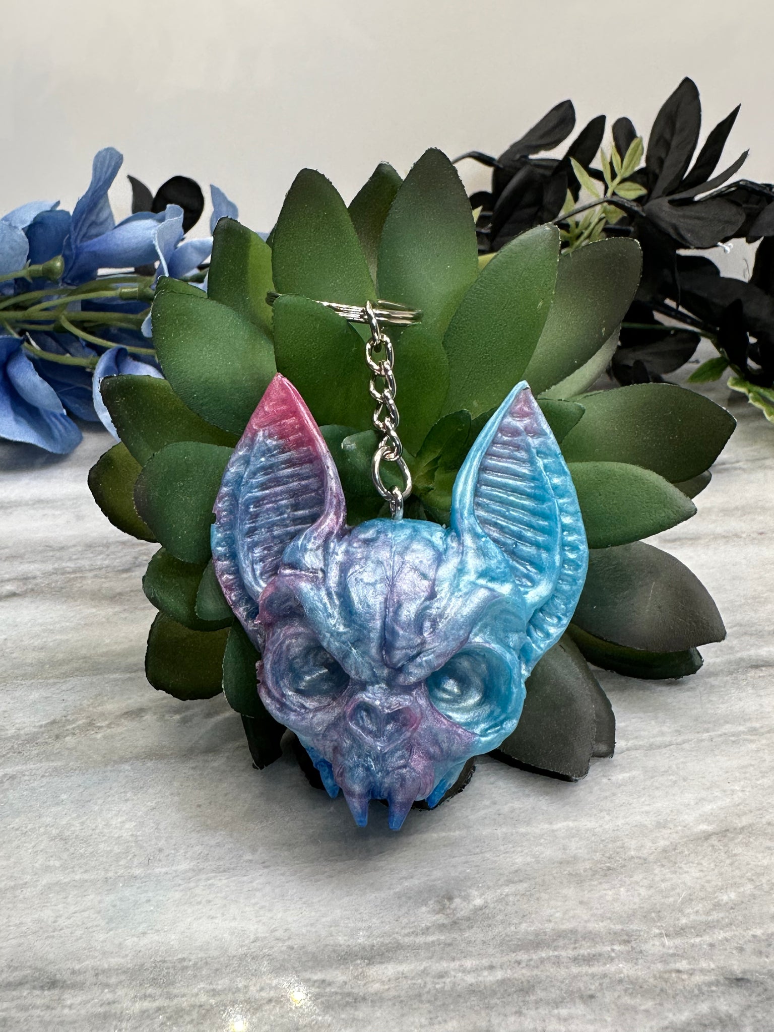 Bat resin cast keychain