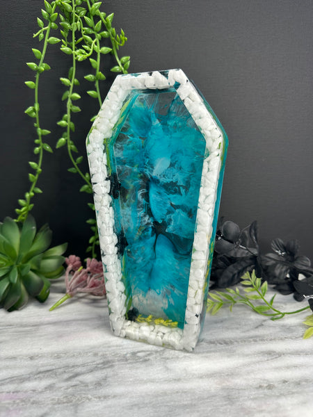 Resin cast coffin trinket tray