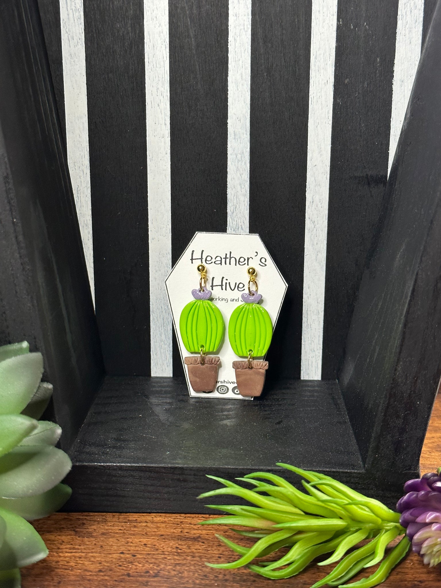 Cactus potted dangle earrings