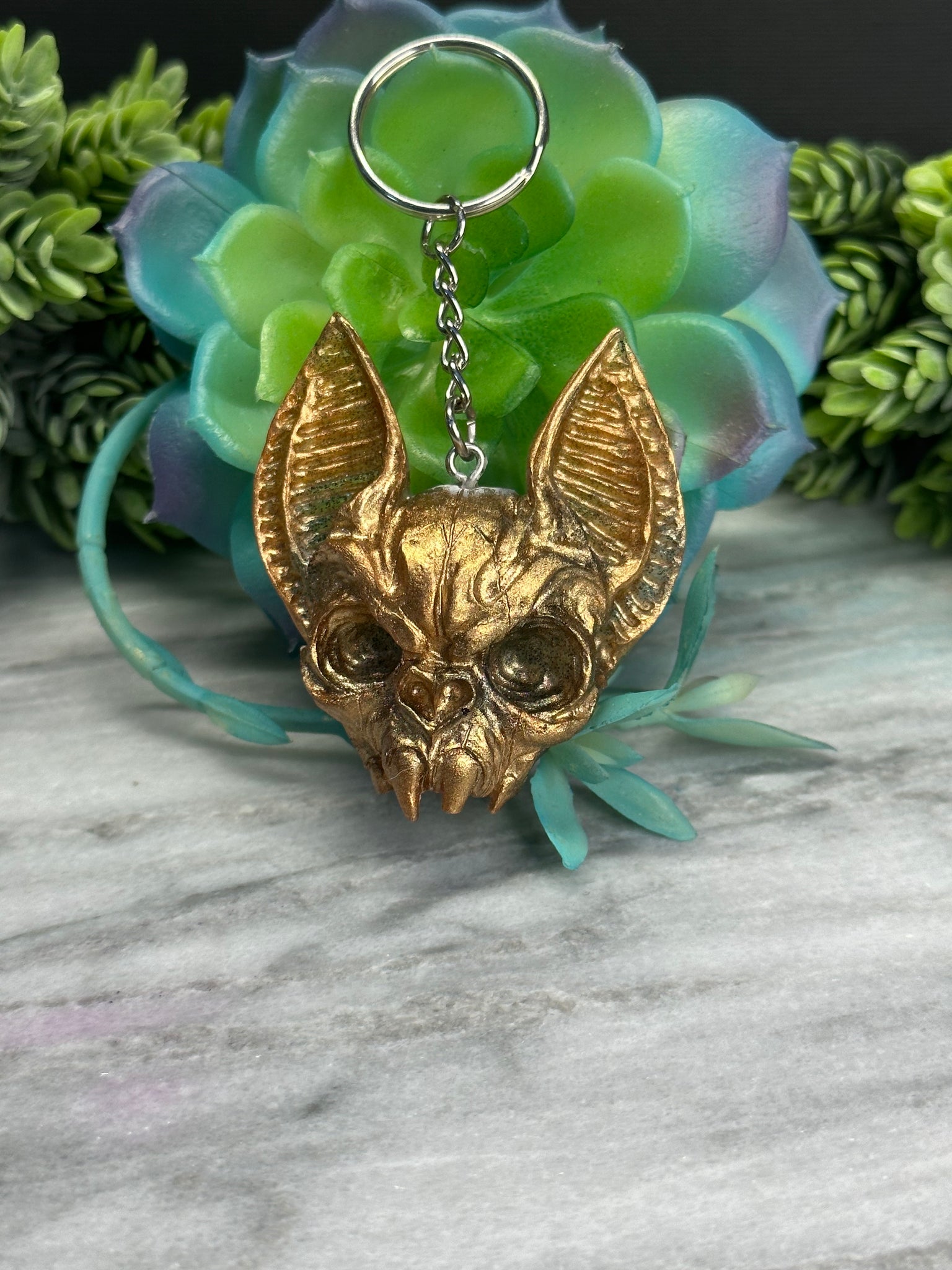 Bat resin cast keychain